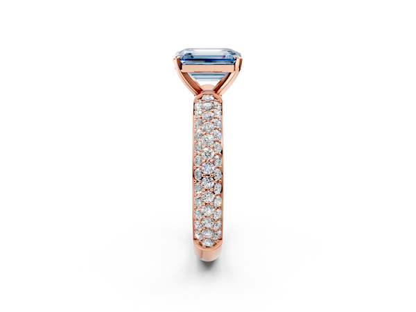 Rose gold Fancy Blue Emerald  Diamond Solitaire Ring with Prong Setting and Pavé Band