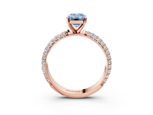 Rose gold Fancy Blue Emerald  Diamond Solitaire Ring with Prong Setting and Pavé Band