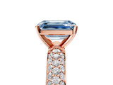 Rose gold Fancy Blue Emerald  Solitaire with Pave Band and Four-Prong Setting_8