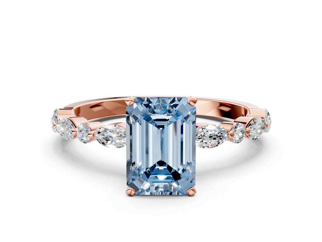 Rose gold Fancy Blue Emerald  Solitaire with Side Stones on a Pavé Band and Four-Prong Setting_23