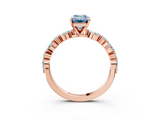 Rose gold Fancy Blue Emerald  Solitaire with Side Stones on a Pavé Band and Four-Prong Setting_26
