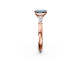 Rose gold Fancy Blue Emerald  Solitaire with Tapered Baguette Side Stones on a Classic Band with Four-Prong Setting_88