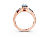Rose gold Fancy Blue Emerald  Solitaire with Tapered Baguette Side Stones on a Classic Band with Four-Prong Setting_89