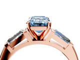 Rose gold Fancy Blue Emerald  Solitaire with Tapered Baguette Side Stones on a Classic Band with Four-Prong Setting_90