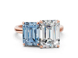 Rose gold Fancy Blue Emerald  and Emerald Cut Toi Moi Ring with Prong Setting_45