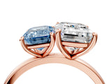 Rose gold Fancy Blue Emerald  and Emerald Cut Toi Moi Ring with Prong Setting_49
