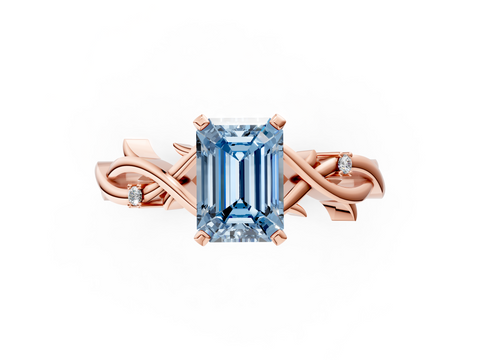 Rose gold Fancy Blue Emerald cut Solitaire Twisted Band Prong Setting Ring_131