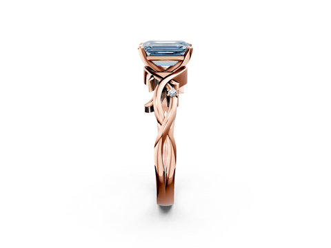 Rose gold Fancy Blue Emerald cut Solitaire Twisted Band Prong Setting Ring_133