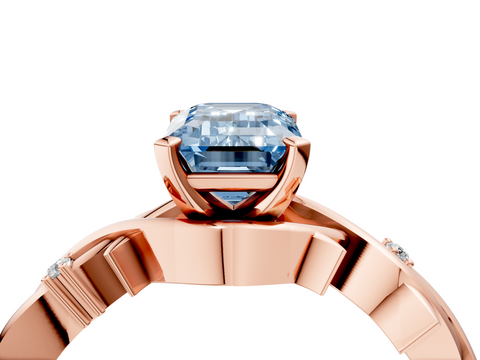 Rose gold Fancy Blue Emerald cut Solitaire Twisted Band Prong Setting Ring_135