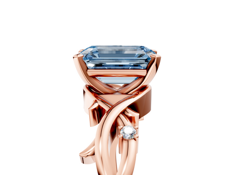 Rose gold Fancy Blue Emerald cut Solitaire Twisted Band Prong Setting Ring_136