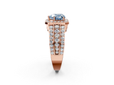 Rose gold Fancy Blue Heart -Cut Halo Diamond Ring with Split Shank and Four-Prong Setting_105
