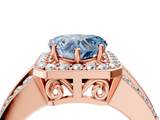 Rose gold Fancy Blue Heart -Cut Halo Diamond Ring with Split Shank and Four-Prong Setting_107