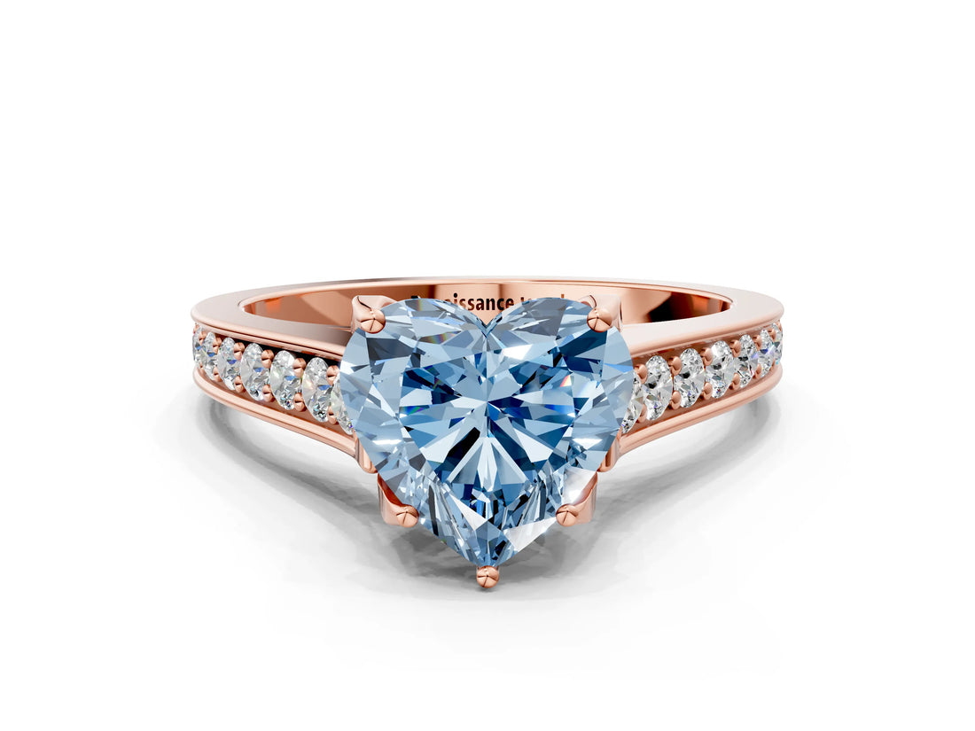 Rose gold Fancy Blue Heart  Brilliant Cut Diamond Engagement Ring with Pavé Band and Four-Prong Setting_49