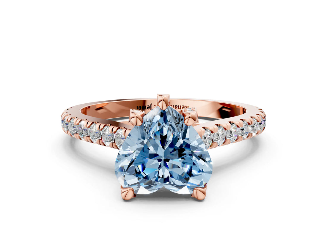 Rose gold Fancy Blue Heart  Brilliant Diamond Solitaire with Pavé Band and Four-Prong Setting 1