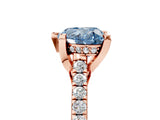 Rose gold Fancy Blue Heart  Brilliant Diamond Solitaire with Pavé Band and Four-Prong Setting