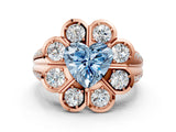 Rose gold Fancy Blue Heart  Brilliant Flower Halo Diamond Split Shank Ring_63