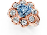 Rose gold Fancy Blue Heart  Brilliant Flower Halo Diamond Split Shank Ring_64