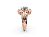 Rose gold Fancy Blue Heart  Brilliant Flower Halo Diamond Split Shank Ring_65