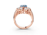 Rose gold Fancy Blue Heart  Brilliant Flower Halo Diamond Split Shank Ring_66