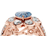 Rose gold Fancy Blue Heart  Brilliant Flower Halo Diamond Split Shank Ring_67