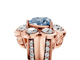 Rose gold Fancy Blue Heart  Brilliant Flower Halo Diamond Split Shank Ring_68