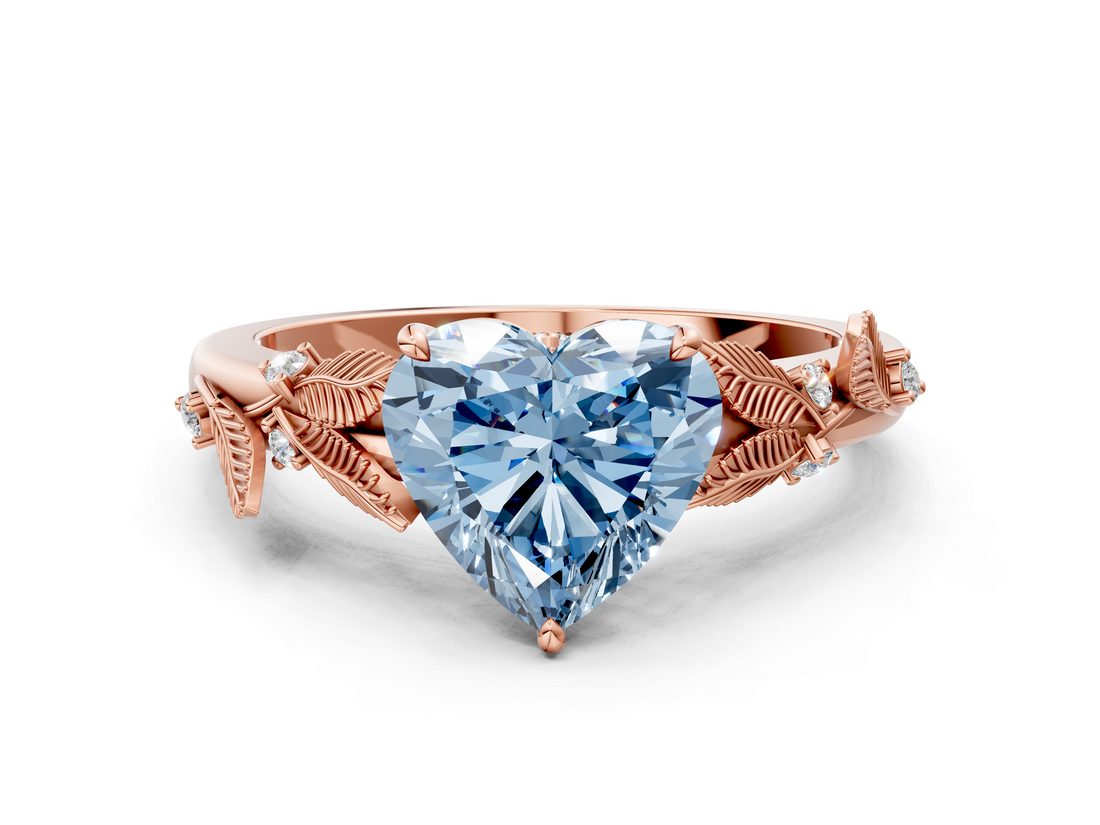 Rose gold Fancy Blue Heart  Brilliant Solitaire with Leaf Motif Band and Four-Prong Setting_61