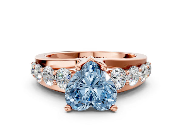 Rose gold Fancy Blue Heart  Brilliant Solitaire with Side Stones on a Pave Band and Four-Prong Setting