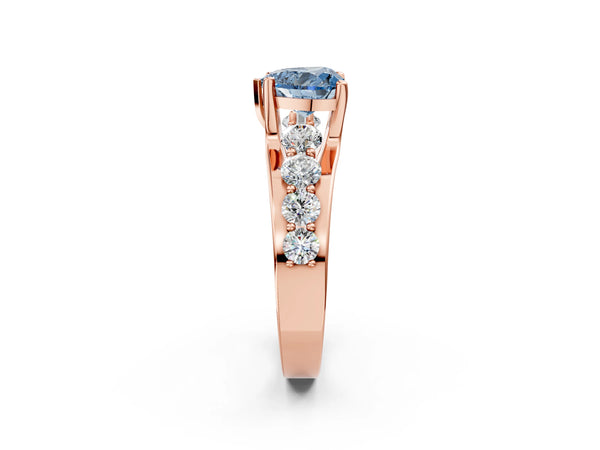 Rose gold Fancy Blue Heart  Brilliant Solitaire with Side Stones on a Pave Band and Four-Prong Setting