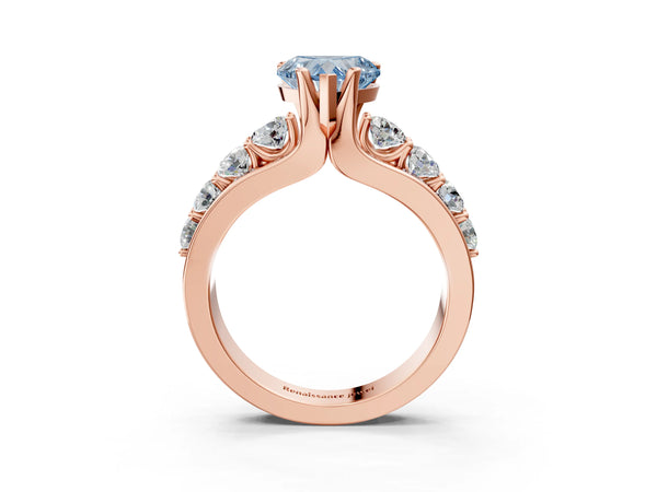 Rose gold Fancy Blue Heart  Brilliant Solitaire with Side Stones on a Pave Band and Four-Prong Setting