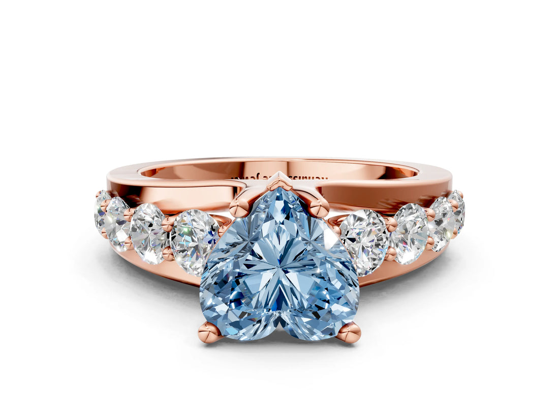 Rose gold Fancy Blue Heart  Brilliant Solitaire with Side Stones on a Pave Band and Four-Prong Setting_37