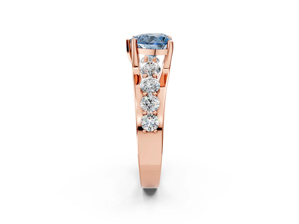Rose gold Fancy Blue Heart  Brilliant Solitaire with Side Stones on a Pave Band and Four-Prong Setting