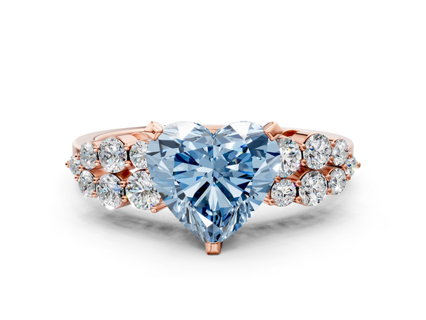 Rose gold Fancy Blue Heart  Cluster Diamond Engagement Ring with Pavé Band and Four-Prong Setting
