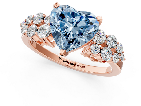 Rose gold Fancy Blue Heart  Cluster Diamond Engagement Ring with Pavé Band and Four-Prong Setting