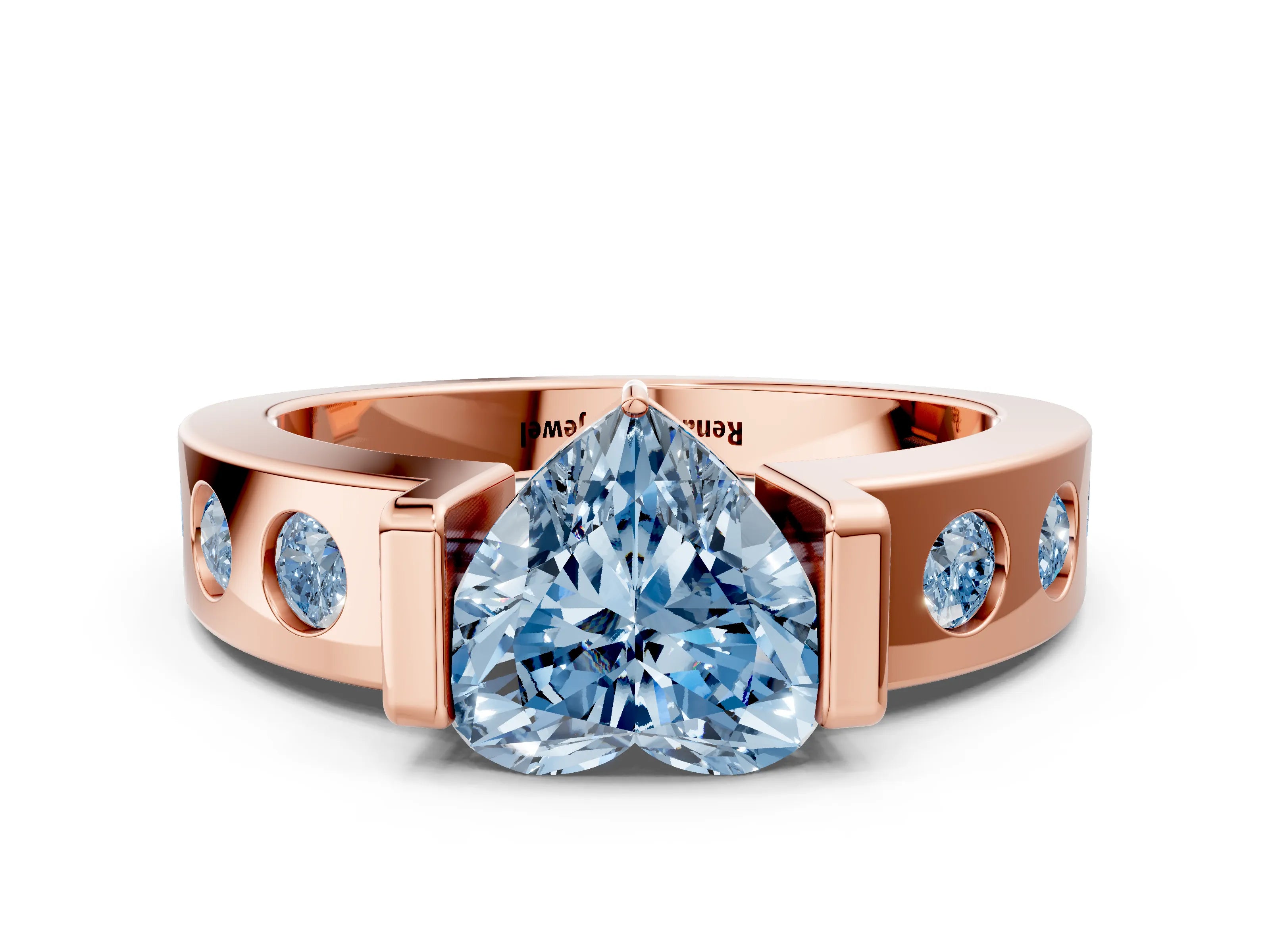 Rose gold Fancy Blue Heart Cut Brilliant Channel-Set Diamond Ring with Bezel Prong Setting