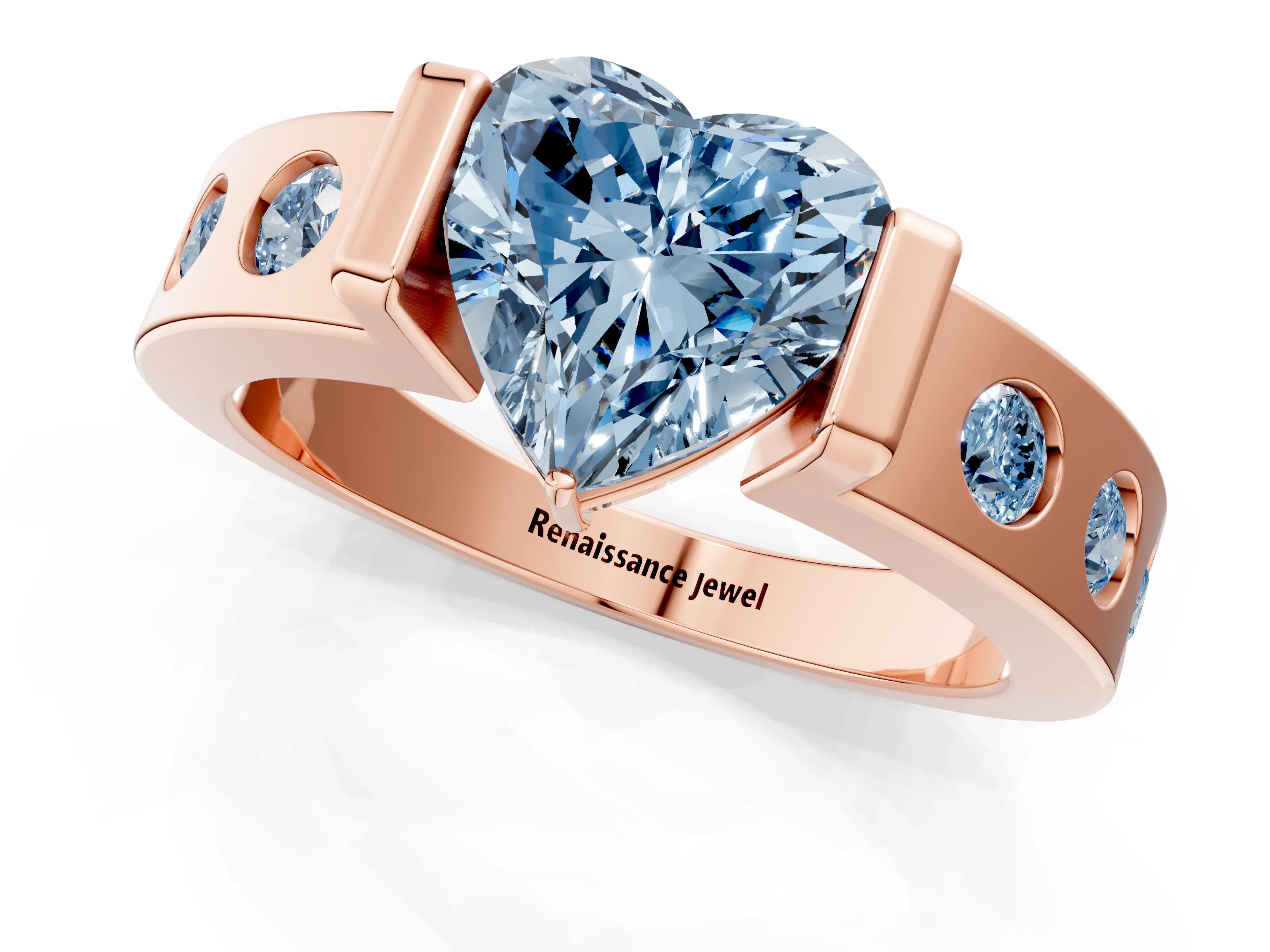 Rose gold Fancy Blue Heart Cut Brilliant Channel-Set Diamond Ring with Bezel Prong Setting_1