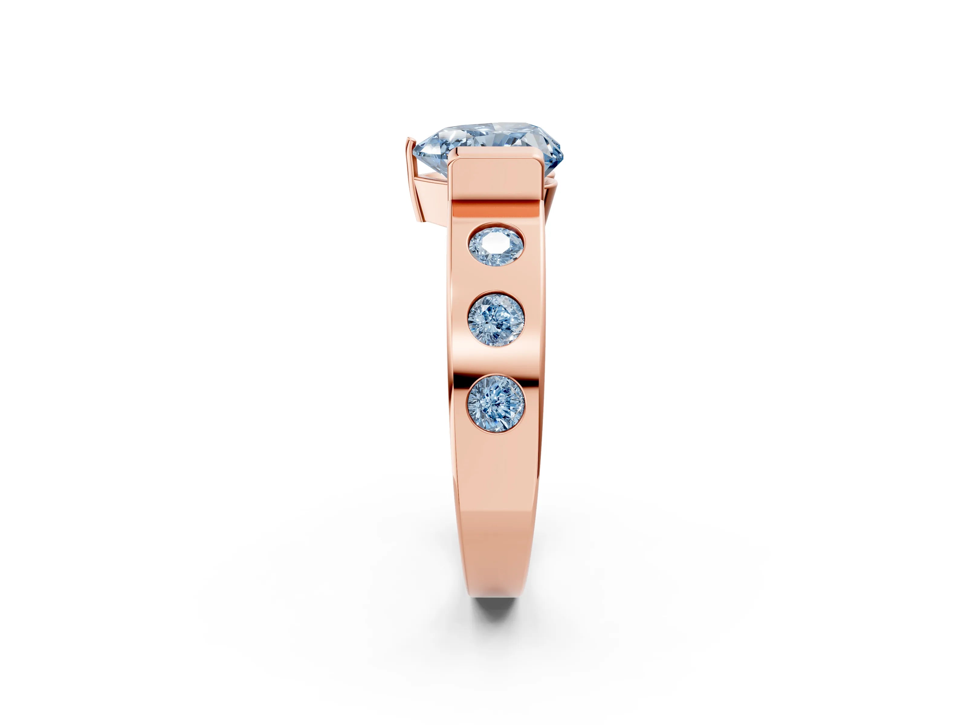 Rose gold Fancy Blue Heart Cut Brilliant Channel-Set Diamond Ring with Bezel Prong Setting_2