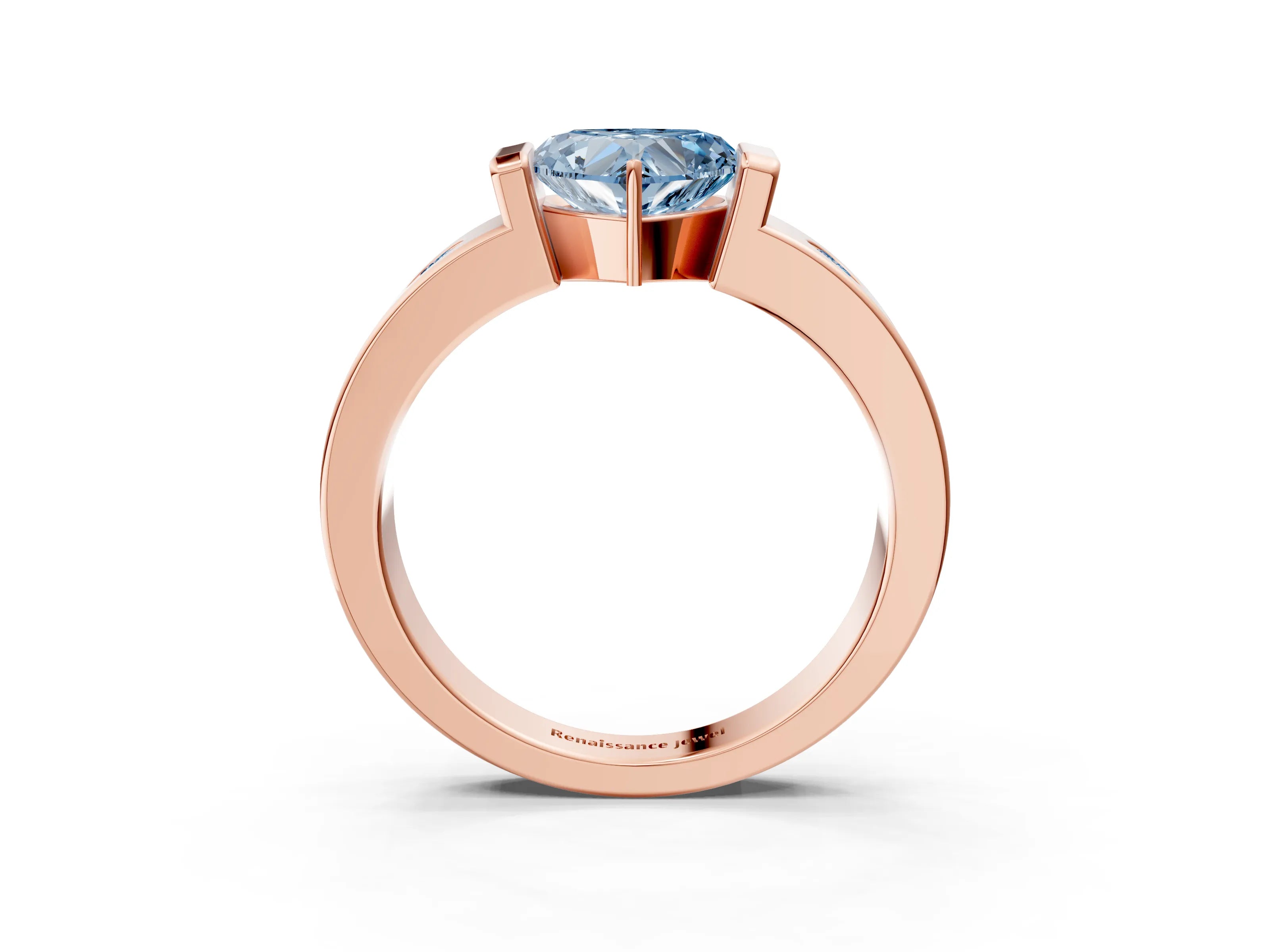 Rose gold Fancy Blue Heart Cut Brilliant Channel-Set Diamond Ring with Bezel Prong Setting_3