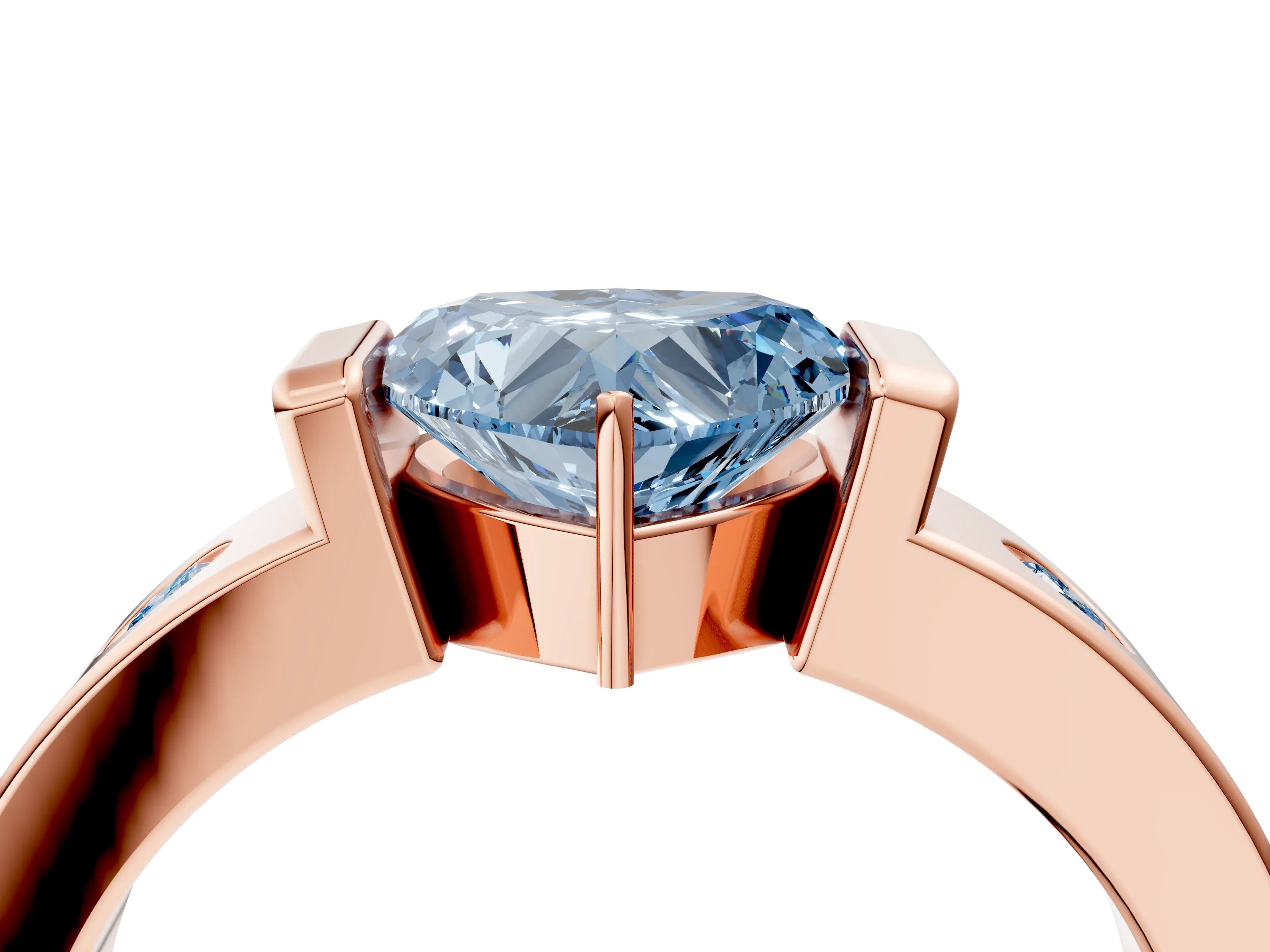 Rose gold Fancy Blue Heart Cut Brilliant Channel-Set Diamond Ring with Bezel Prong Setting_4