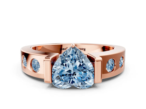 Rose gold Fancy Blue Heart Cut Brilliant Channel-Set Diamond Ring with Bezel Prong Setting