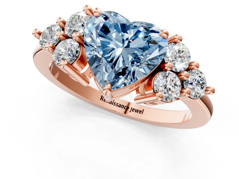 Rose gold Fancy Blue Heart Cut Brilliant Diamond Cluster Accent Solitaire Ring with Prong Setting_1