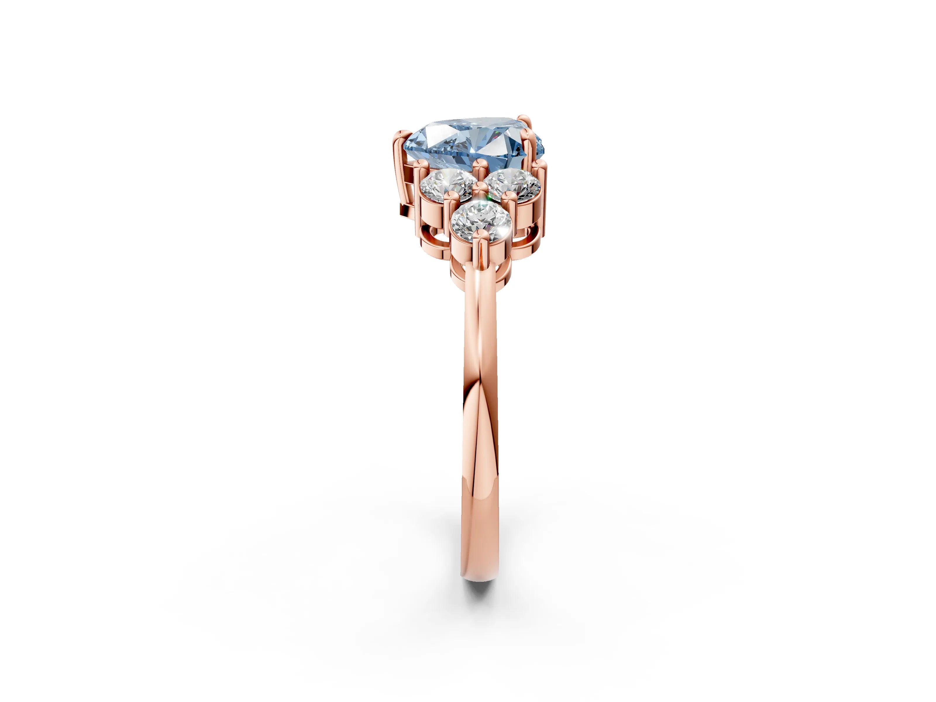 Rose gold Fancy Blue Heart Cut Brilliant Diamond Cluster Accent Solitaire Ring with Prong Setting_2