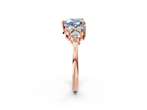 Rose gold Fancy Blue Heart Cut Brilliant Diamond Cluster Accent Solitaire Ring with Prong Setting_2