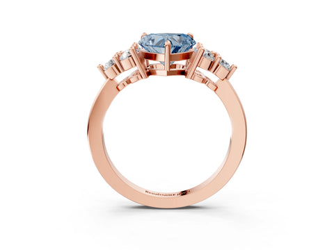 Rose gold Fancy Blue Heart Cut Brilliant Diamond Cluster Accent Solitaire Ring with Prong Setting_3