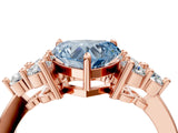 Rose gold Fancy Blue Heart Cut Brilliant Diamond Cluster Accent Solitaire Ring with Prong Setting_4
