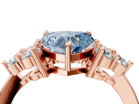 Rose gold Fancy Blue Heart Cut Brilliant Diamond Cluster Accent Solitaire Ring with Prong Setting_4