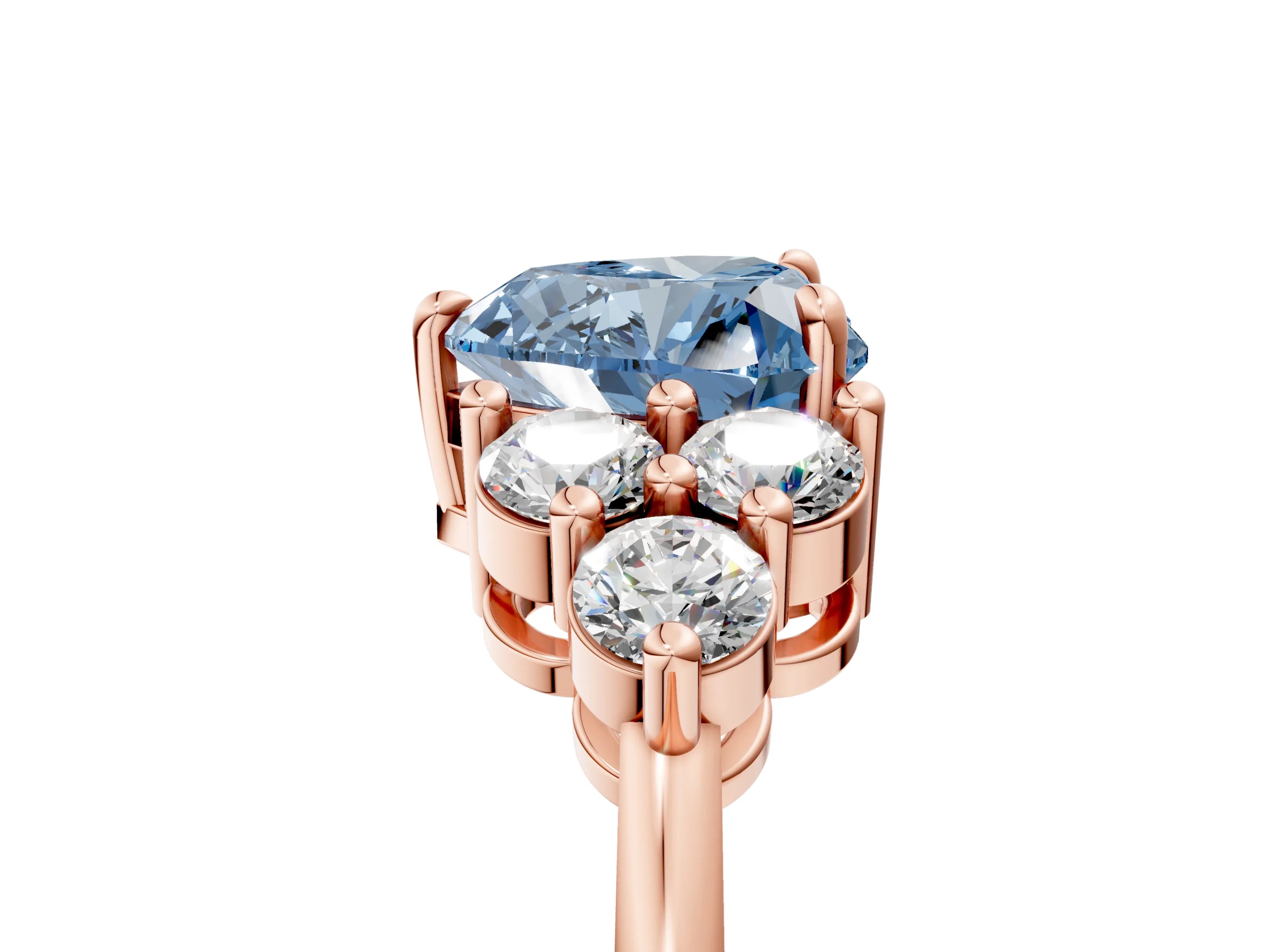 Rose gold Fancy Blue Heart Cut Brilliant Diamond Cluster Accent Solitaire Ring with Prong Setting_5