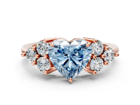 Rose gold Fancy Blue Heart Cut Brilliant Diamond Cluster Accent Solitaire Ring with Prong Setting