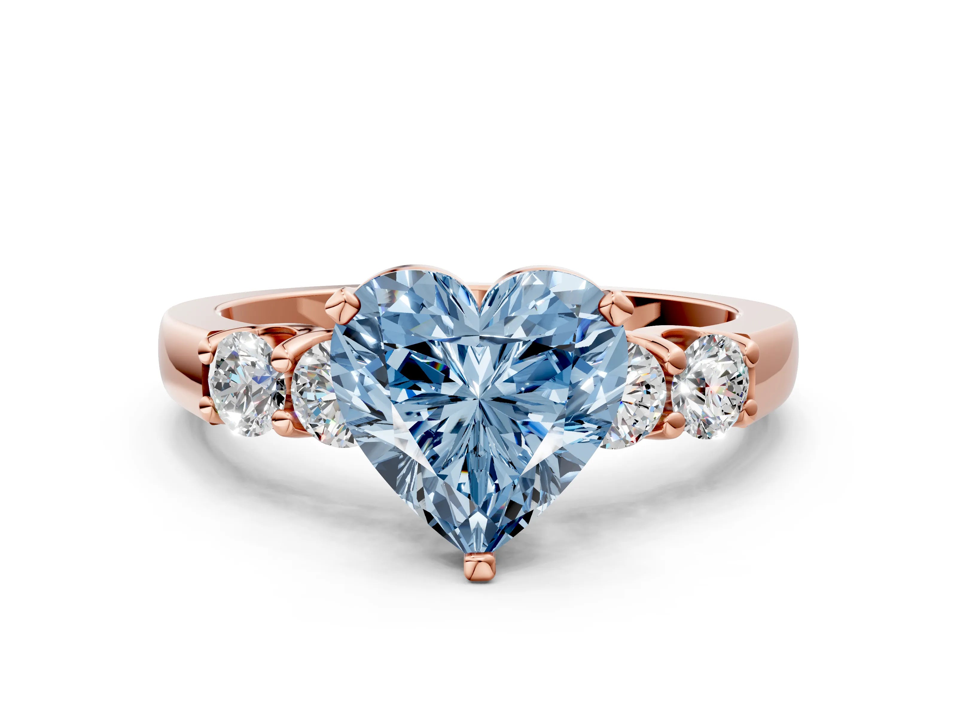Rose gold Fancy Blue Heart Cut Brilliant Diamond Five-Stone Engagement Ring with Prong Setting on a Classic Band_3