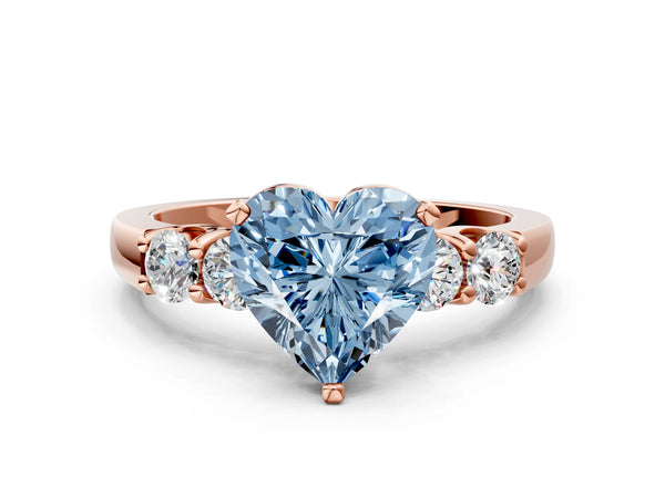 Rose gold Fancy Blue Heart Cut Brilliant Diamond Five-Stone Engagement Ring with Prong Setting on a Classic Band