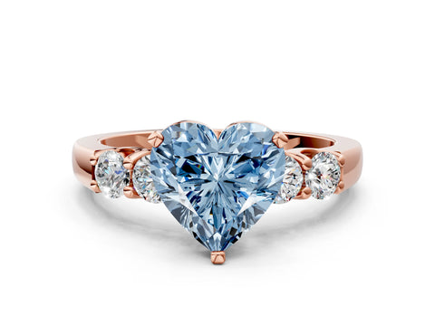 Rose gold Fancy Blue Heart Cut Brilliant Diamond Five-Stone Engagement Ring with Prong Setting on a Classic Band_3